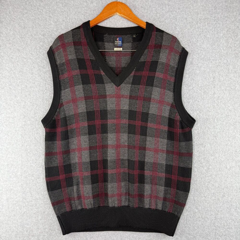 Vintage Callaway Golf Plaid Vest Red/Black 100% Wool Made in Scotland Retro Sz M